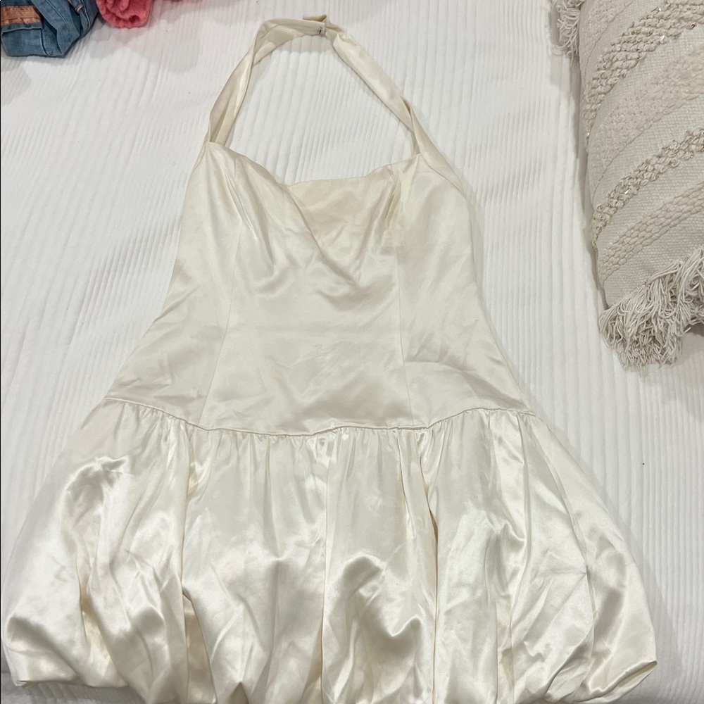 Reformation Elegant Cream silk Babette Halter Dress